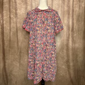 Vintage 70s Smart Time Floral Housecoat Dress Midi Muumuu Multicolor Snap Button